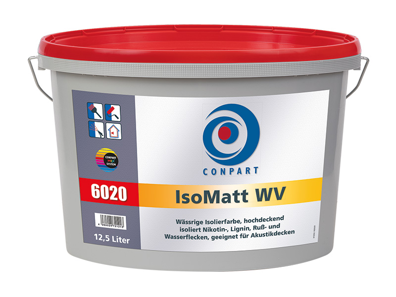 Conpart IsoMatt WV 6020 - Isolier- und Absperrfarben Wasserverdünnbare Spezial - Innenfarbe mit Absperrwirkung bei schwach bis mittelstark verfärbten Untergründen - 12,5 Liter in Weiß