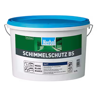 Herbol Schimmelschutz BS - 2,5 Liter Weiß - Hochwertige Innenwandfarbe mit vorbeugend wirkendem Schimmelschutz