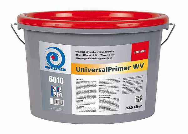 Conpart Universal Primer WV 6010 - 2,5 Liter Weiß - Spezialgrundierfarbe auf kationischer Polymerisatharzbasis für Innenräume. Zum Isolieren und Absperren von Nikotin-, Lignin-, Ruß- und Wasserflecken