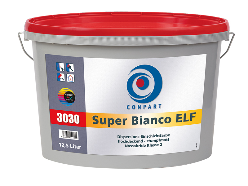 Conpart Super Bianco ELF 3030 Pro - Schneeweiße, hoch deckende, matte, gut zu verarbeitende lösemittelfreie Dispersions-Innenfarbe - 12,5 Liter Farbton: Weiß / Gebindegröße: 12,5 Liter