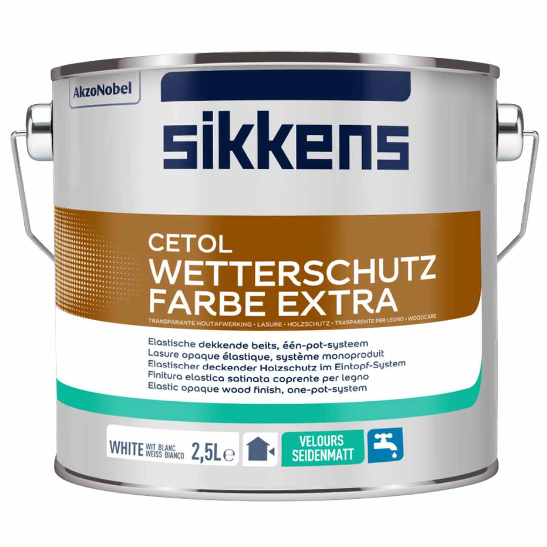 Sikkens Cetol Wetterschutzfarbe Extra - 2,5 Liter Weiß - Deckender Holzanstrich für außen, seidenmatt