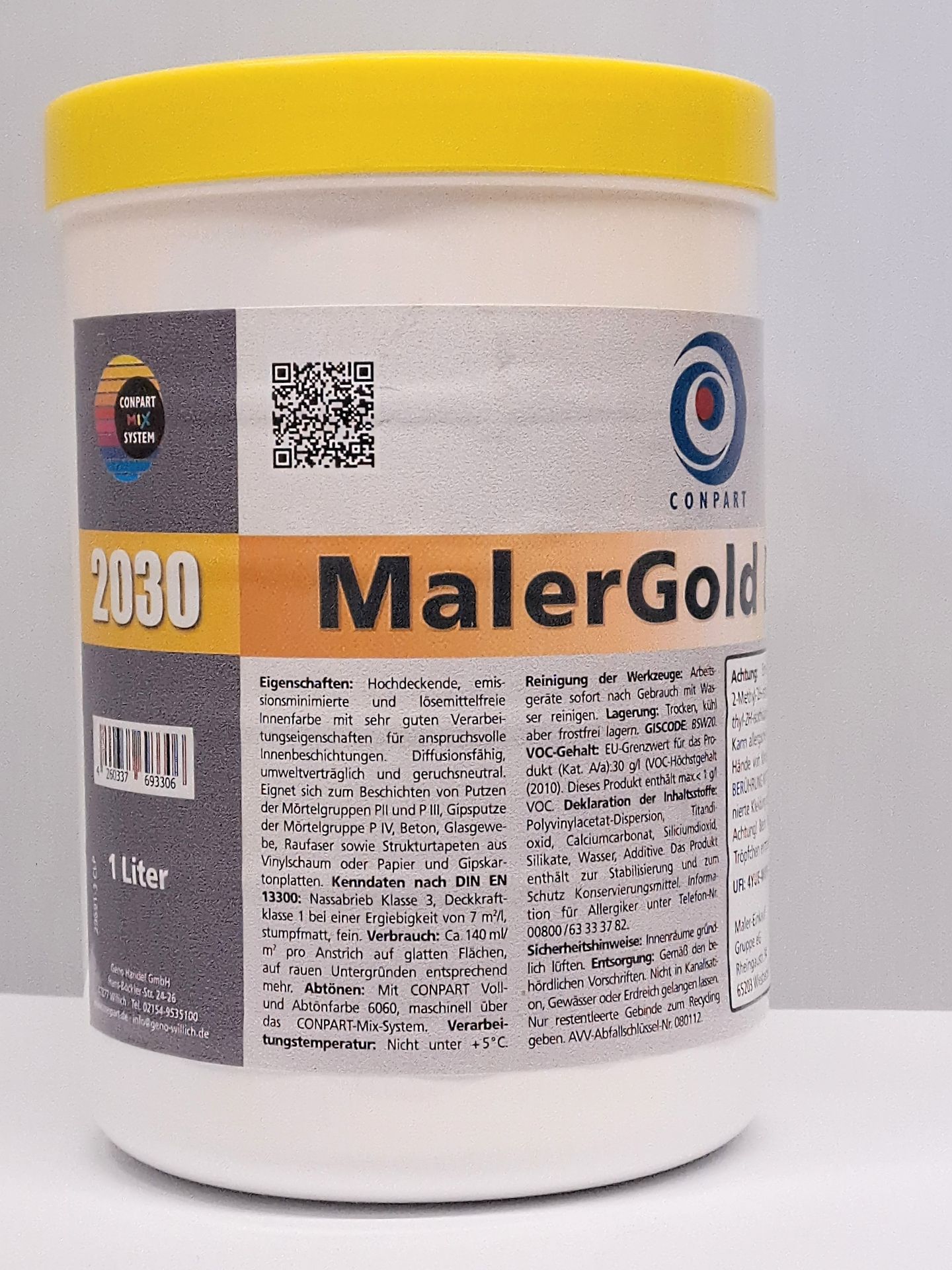 Conpart MalerGold LF 2030 - 1 Liter Weiß - Hochwertige sehr gut deckende Innenfarbe für alle Wand- und Deckenbeschichtungen im Innenbereich